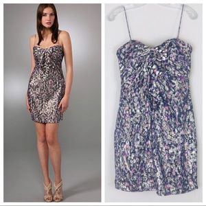 New Elie Tahari Silk Metallic Ruffle Nia Dress Party Wedding 90s Trend Sexy